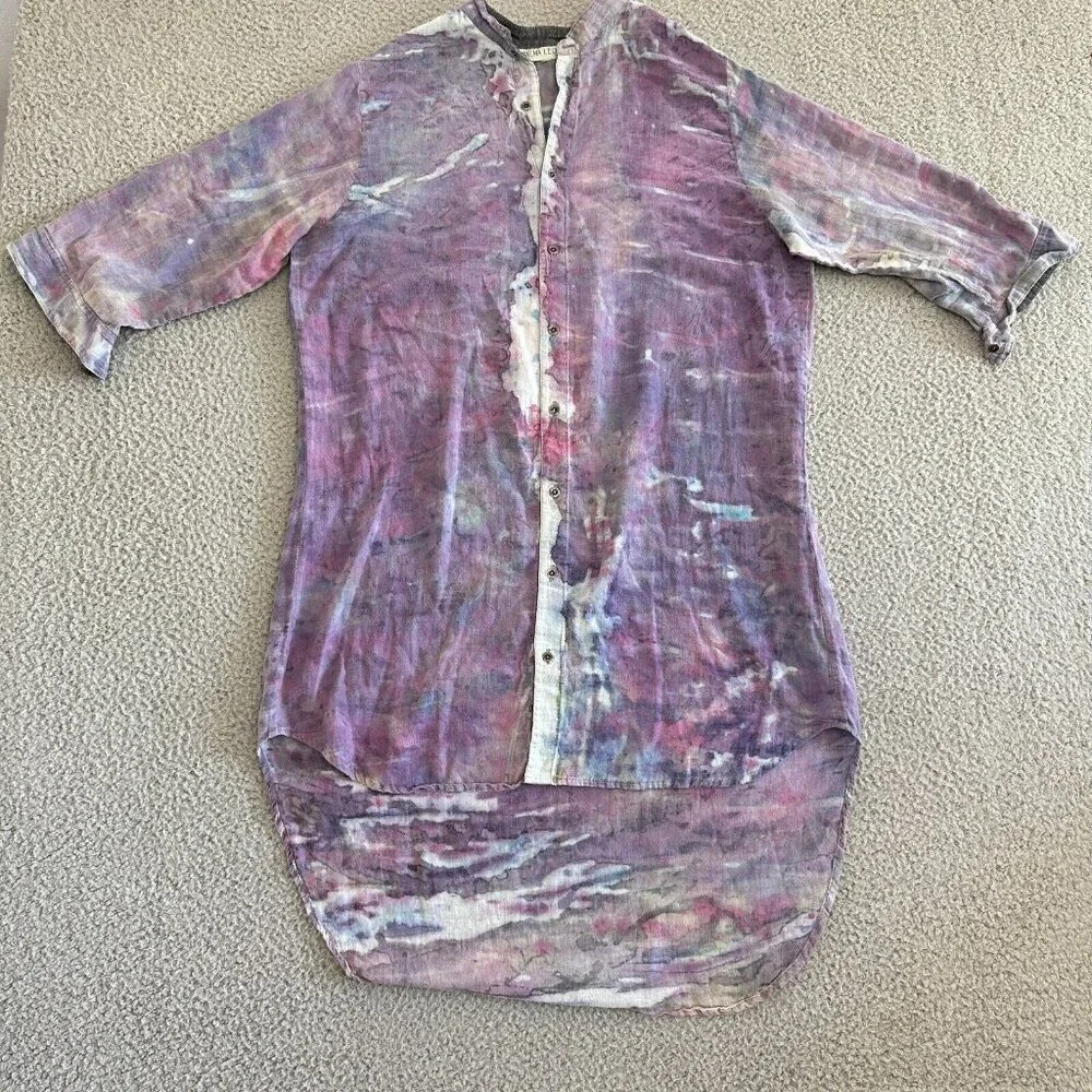 Palma Leone Shirt Dress‎ Womens Medium Tie-Dye Artsy Boho High Low Hem Beach